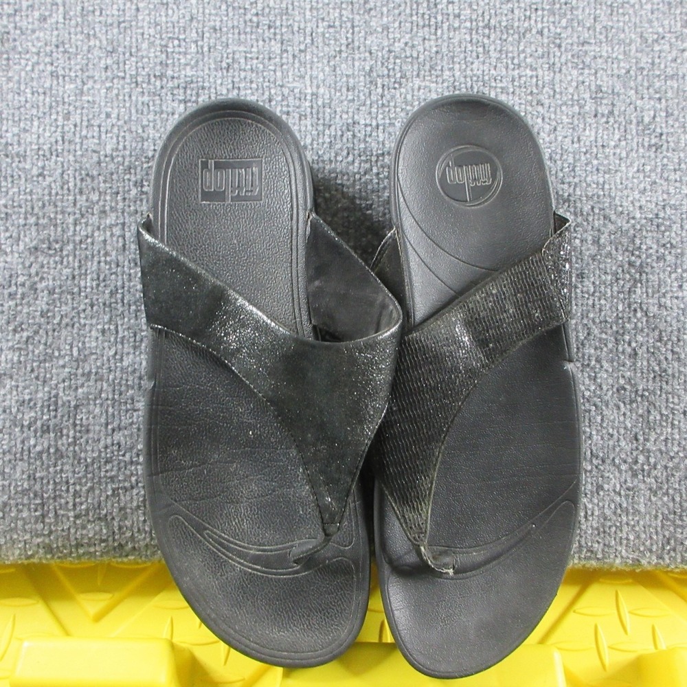 FitFlop Thong Sandals Womens Size 10 Black Suede Comfort Slip On 505-001